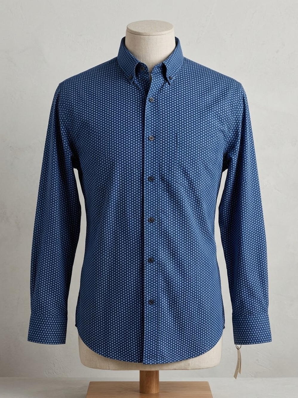 Haggar Navy Blue Micro-Print Button-Down Shirt